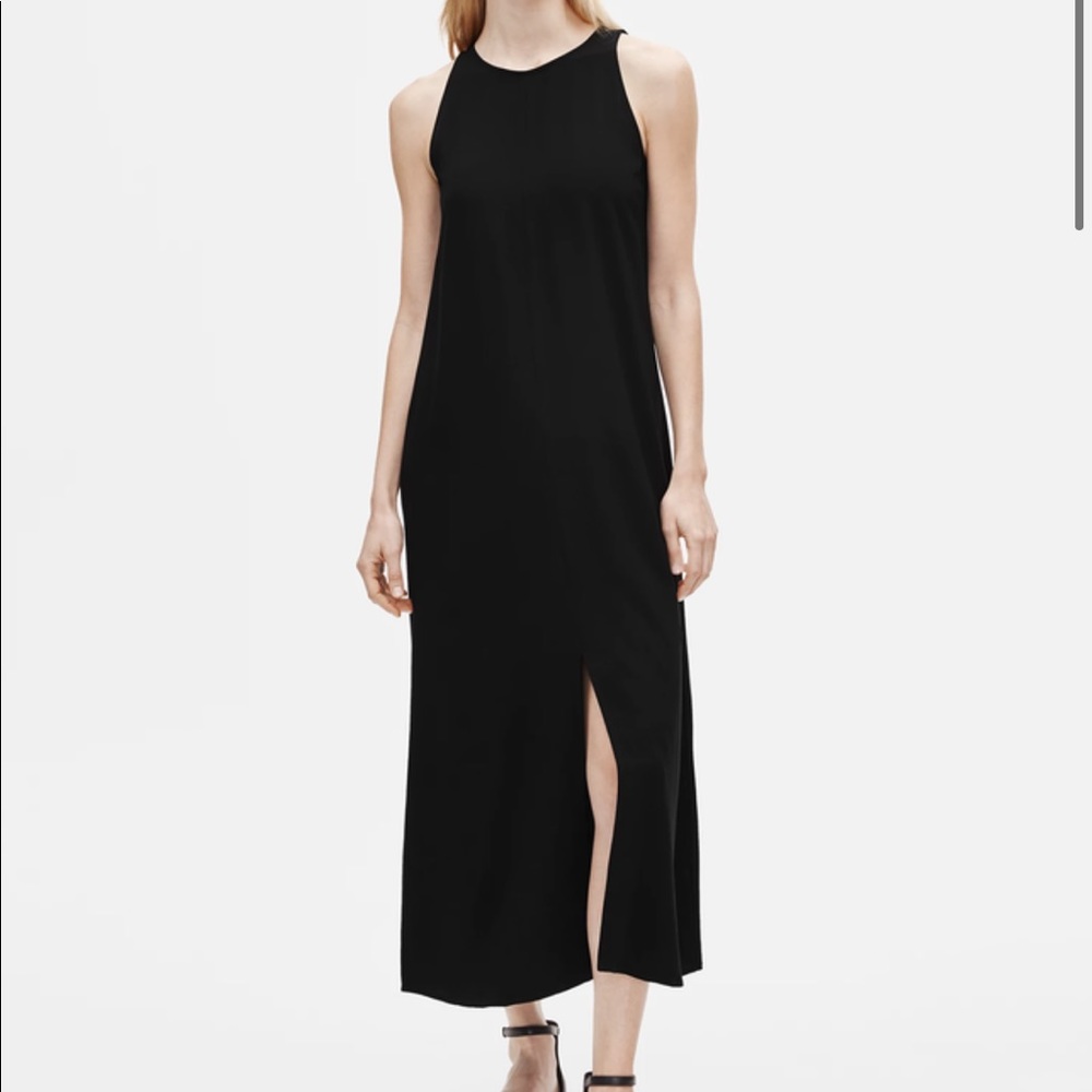 Eileen Fisher Slit Black 100% Silk Maxi Dress